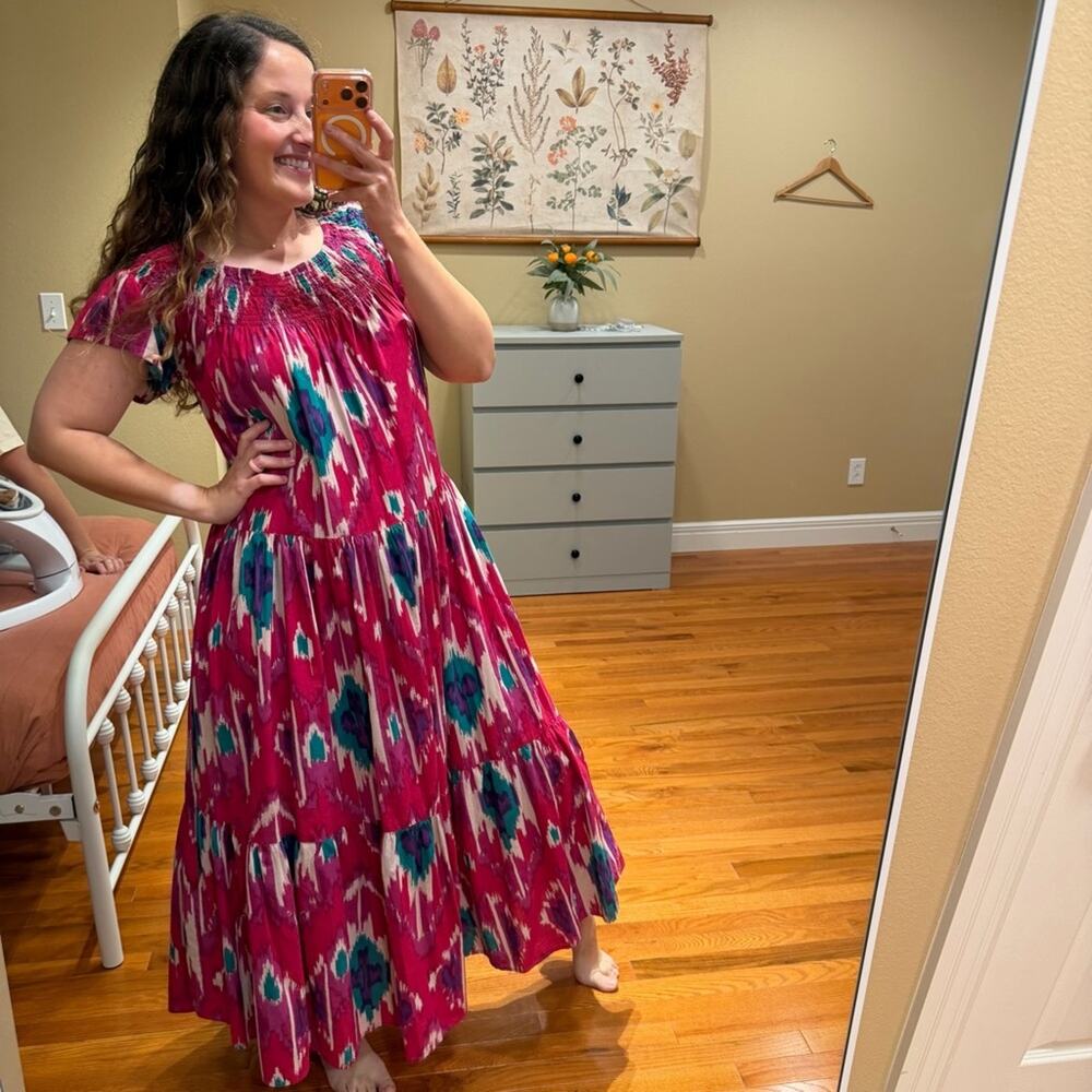 Tuckernuck Guadalupe Pink Blue Cotton Maxi Dress Medium